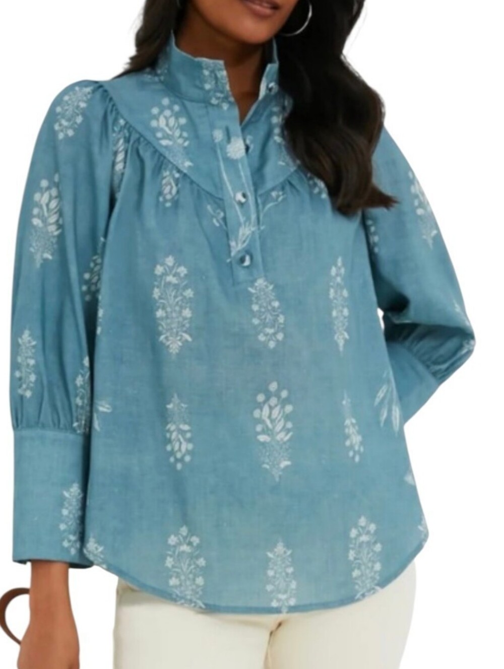 Tuckernuck Meadow Rue Corigan Blue Floral Blouse (Size M)